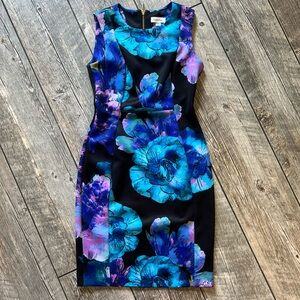 Calvin Klein Blue and Purple Sheath Midi Dress